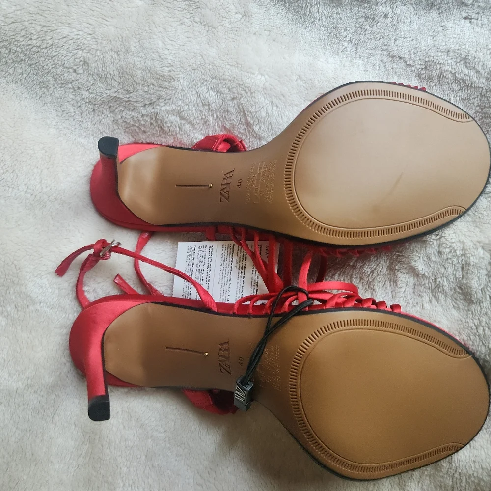 Zara Heeled Strappy Sandals Red Size 9 NWT - Picture 5 of 7